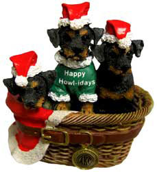 Loveable Rottweiler Puppies Sitting In A Basket Christmas Ornaments