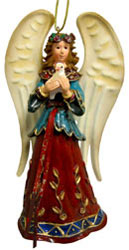 Resin Guardian Angel Holding A Dove Holiday Ornaments