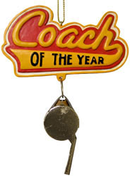 Personalized Coach of the Year Christmas Ornaments With A Whistle