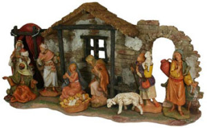 9 Piece Nativity Figure Stable Complete Set